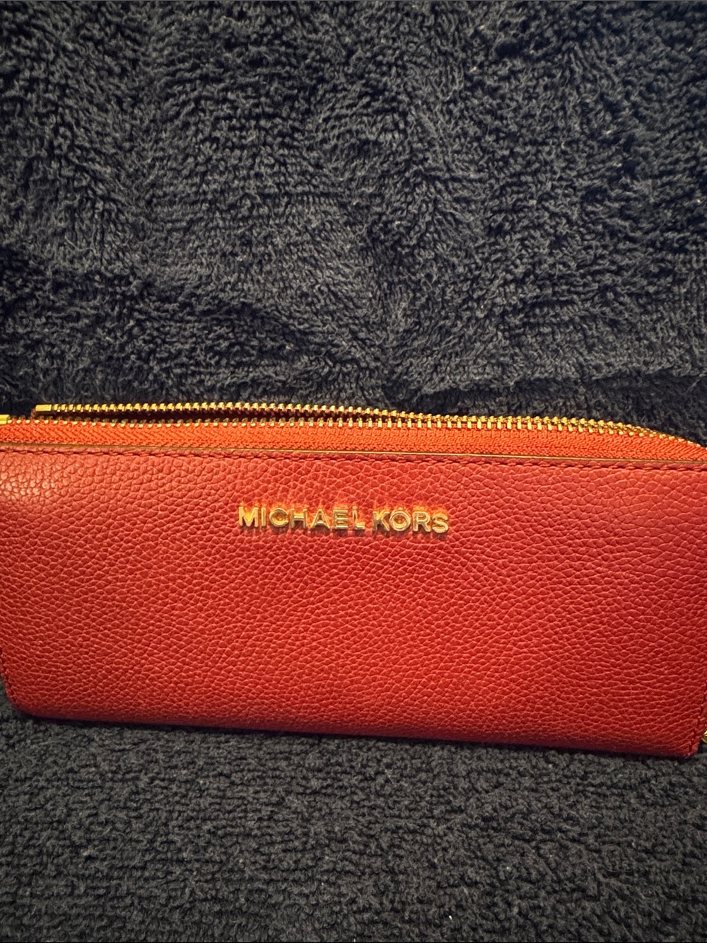 Michael Kors Red Pebbled Leather Zip Card Holder with Gold Hardware
